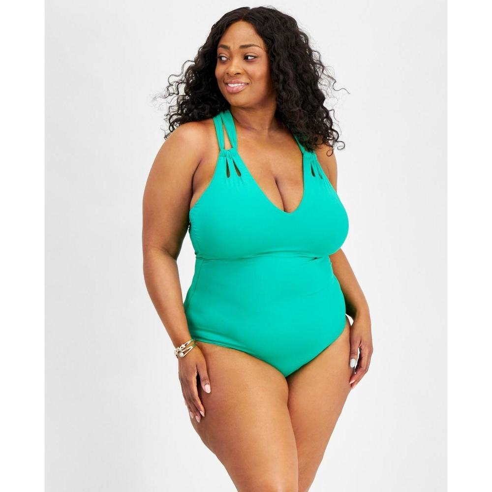 Becca Etc Womens Plus Strappy One Piece Swimsuit Verde Size 3X NWT